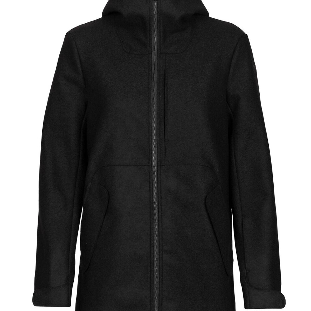 Icebreaker Felted Merino Wool Hooded Jacket - Black, XS